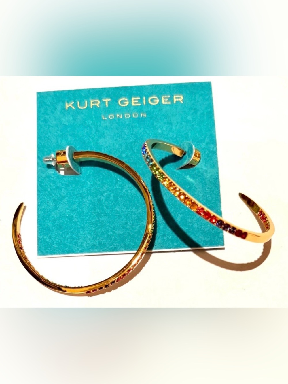 Kurt Geiger London Pavé
Rainbow Hoop Earrings Gold Tone Multicolor Crystal NWT